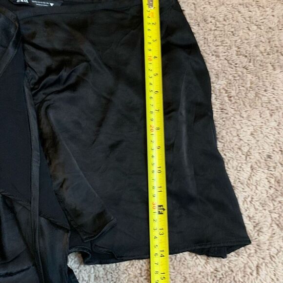 Zara Satin Wrap Black Solid Mini Skirt Small S Retro - Picture 5 of 5